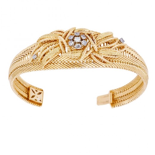Bracelet ancien en or jaune 18 K et diamants