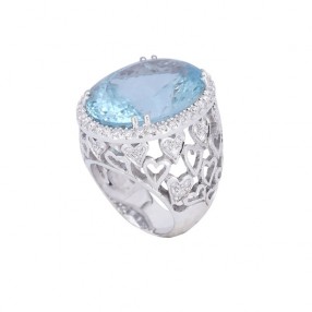 Bague en or blanc 18K aigue marine et diamants