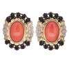 Boucles d'oreilles en Or 14 K  Corail Onyx et diamants