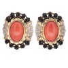 Boucles d'oreilles en Or 14 K  Corail Onyx et diamants