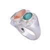 Bague en or blanc 18 K opale de feu, emeraudes diamants