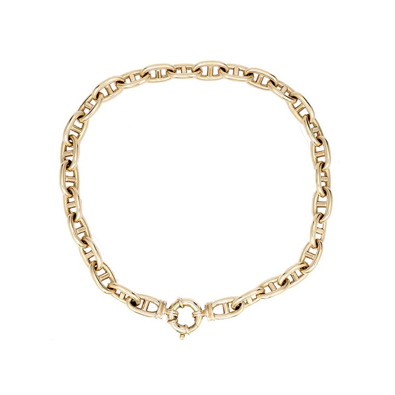 Bracelet Doré Art Deco Gros Chaine Maille Email Rose vif Retro CT1