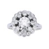 Bague marguerite ancienne en or blanc 18 K et diamants
