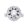 Bague marguerite ancienne en or blanc 18 K et diamants