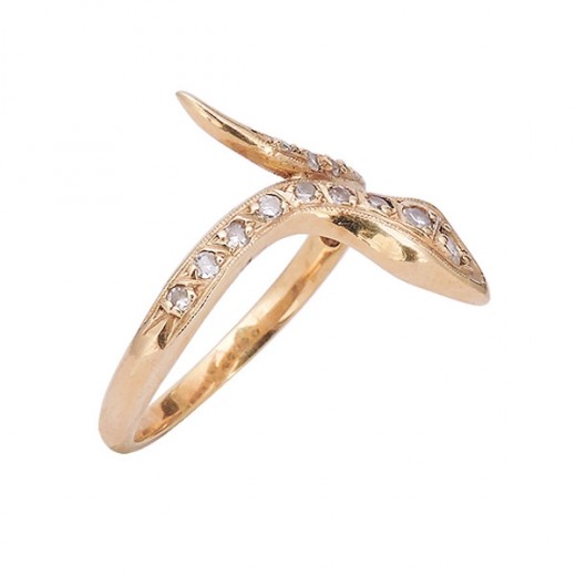 Bague ancienne serpent or jaune 18 K et diamants