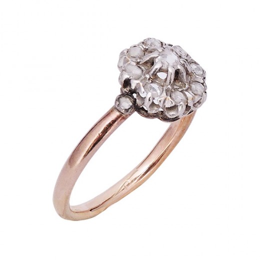 Bague Ancienne En Or 18K Et Diamants - Taille 56, Style Amitié XIXe Siècle, Occasion