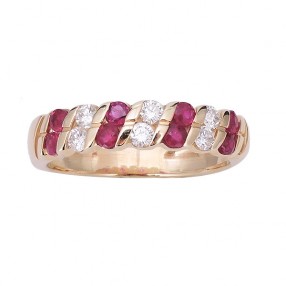 Anneau or jaune 18 K diamants et rubis