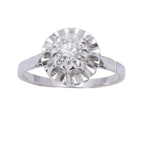 Solitaire ancien en or blanc 18 K et diamants