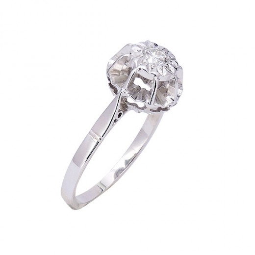 Bague Solitaire Ancienne - Or Blanc 18k Avec Diamant Taille Ancienne 0.22 Carats (années 1920) - Occasion