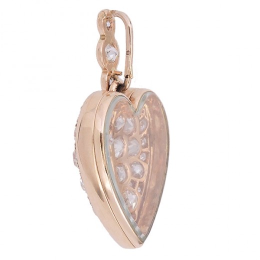 Pendentif Porte photo ancien en or jaune et diamants