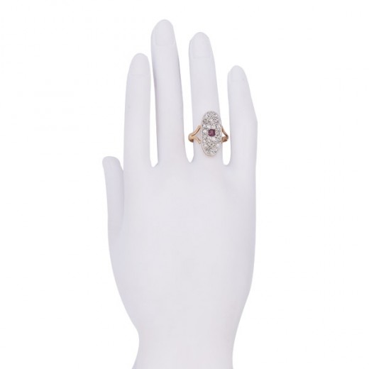 Bague ancienne deux ors rubis et diamants