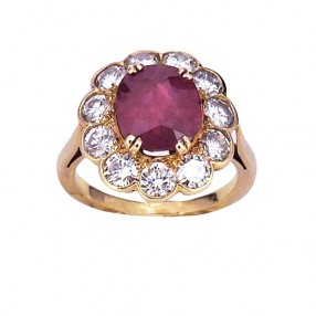 Bague marguerite  Rubis entourage Diamants