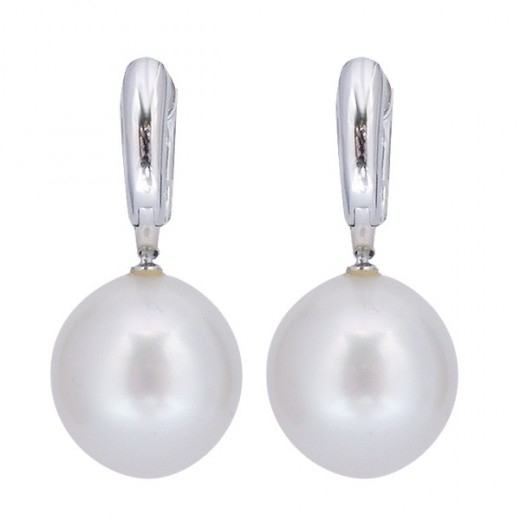 Boucles D'oreilles Perles Argent 925 - Perles Eau Douce 8-10 Mm - Pendantes élégantes - Plaqué Or Blanc