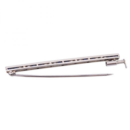 Broche Barrette Ancienne En Or Blanc 18K 750 Avec 25 Diamants - Fin XIXème Siècle
