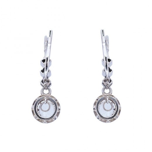 Boucles d'oreilles " dormeuses" en or blanc et pierre du rhin