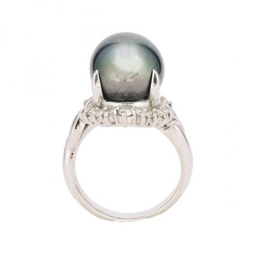 Bague en or blanc avec perle grise