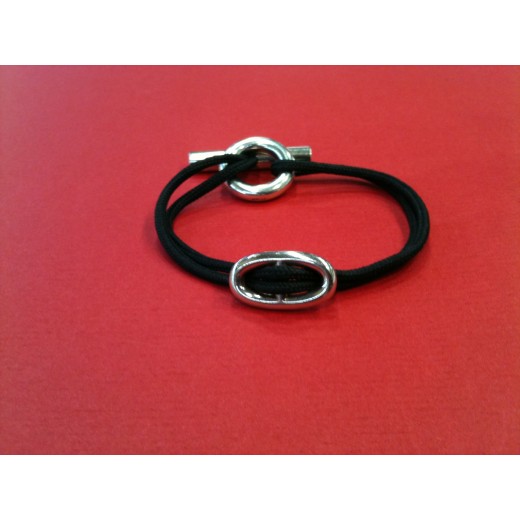 Bracelet Hermès Skipper en argent sur cordon noir