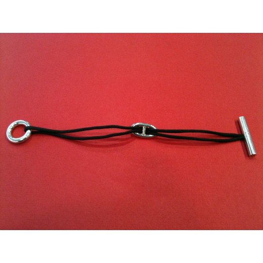 Bracelet Hermès Skipper en argent sur cordon noir