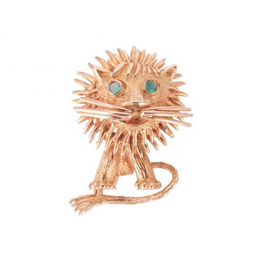 Broche Lion en or yeux éemraude