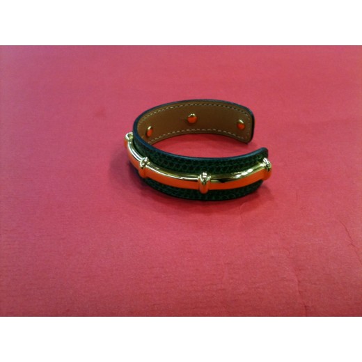 Bracelet Hermès Vintage en cuir et plaqué or