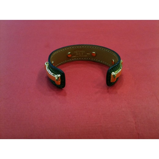 Bracelet Hermès Vintage en cuir et plaqué or