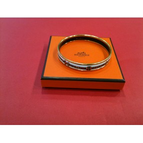 Bracelet Hermès fin en émail et plaqué or