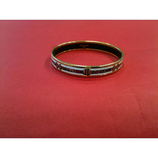 Bracelet Hermès fin en émail et plaqué or