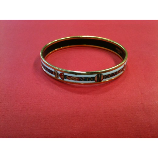 Bracelet Hermès fin en émail et plaqué or