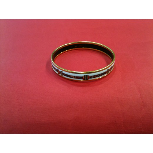 Bracelet Hermès fin en émail et plaqué or