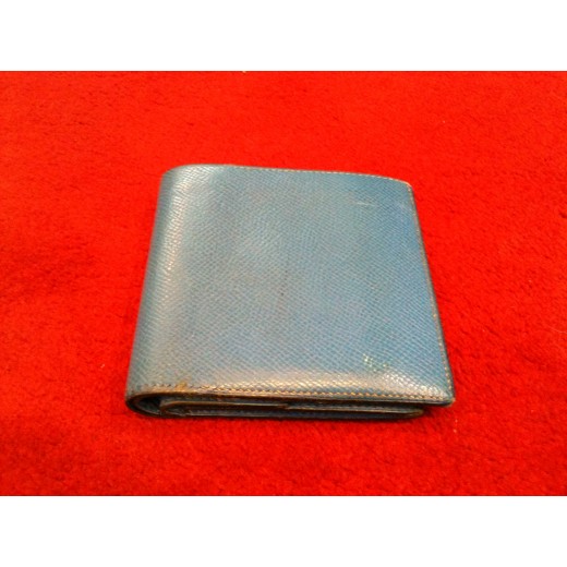 Portefeuille compact Hermès en veau epsom bleu