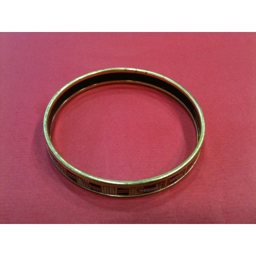 Bracelet Hermès fin en émail et plaqué or