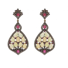 Boucles d'Oreilles Opale et Rubis