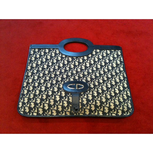 Sac plat Dior Logo  en tissu et cuir bleu