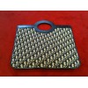Sac plat Dior Logo  en tissu et cuir bleu