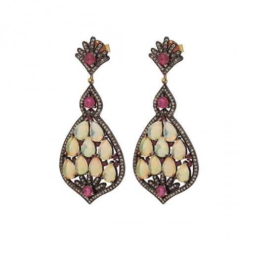 Boucles d'Oreilles Opale et Rubis