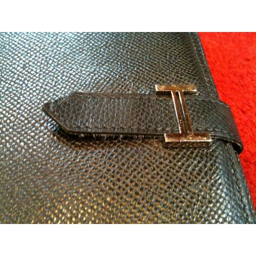 Portefeuille Hermès Béarn en cuir noir