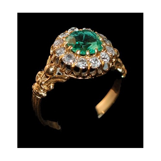 Bague 1900's  Emeraude et roses