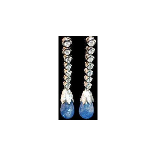 Boucles d'oreilles saphirs poires et diamants