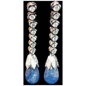 Boucles d'oreilles saphirs poires et diamants