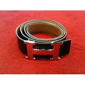 Ceinture Hermès H en cuir réversible camel / noir