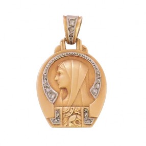 Médaille Vierge  en Or Jaune entourée de Diamants