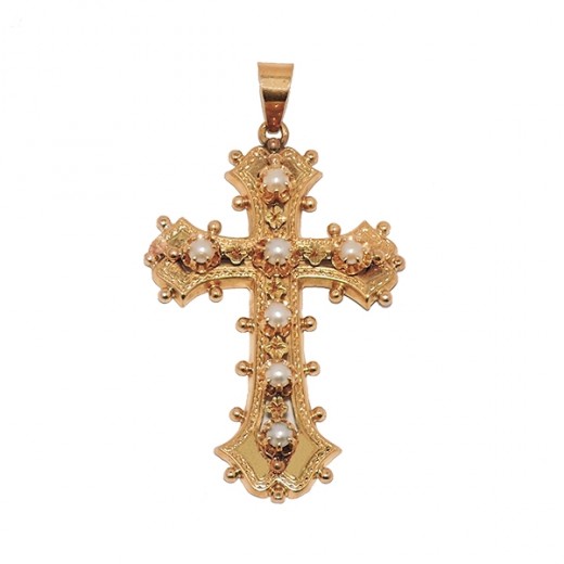 Pendentif Croix regionale en or et perles