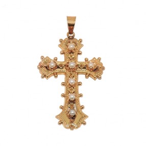 Pendentif Croix regionale en or et perles