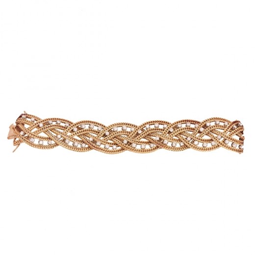 Bracelet manchette en Or Jaune et Diamants