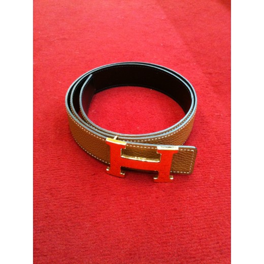 Ceinture Hermès H en cuir réversible gold / noir