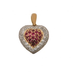 Pendentif Coeur Serti de Roses de Diamants et pierres rouges