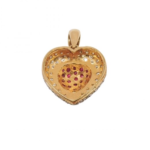 Pendentif Coeur Serti de Roses de Diamants et pierres rouges