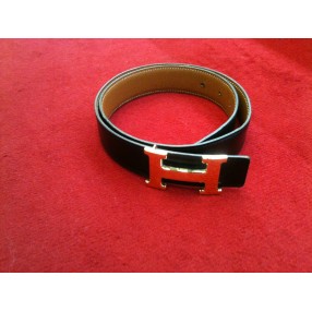 Ceinture Hermès H en cuir réversible noir/gold