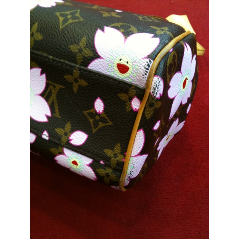 louis vuitton pochette cherry blossom en toile rose et cuir naturel