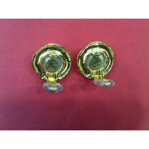 Boucles D'oreilles Vintage Clips - Demi-perles De Verre Nacré Doré - Occasion En Excellent état